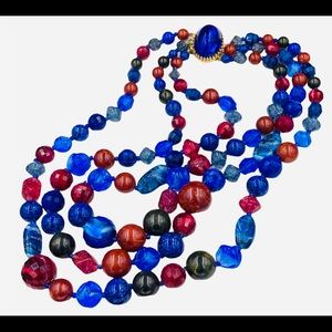 Fabulous Hattie Carnegie Bead Necklace Multi Strand Glass Lucite
